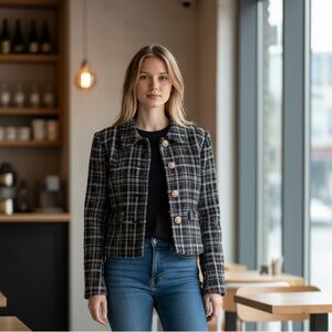 NWOT ZARA TARTAN PLAID GOLD BUTTON DETAIL BLAZER JACKET BLOGGERS FAV